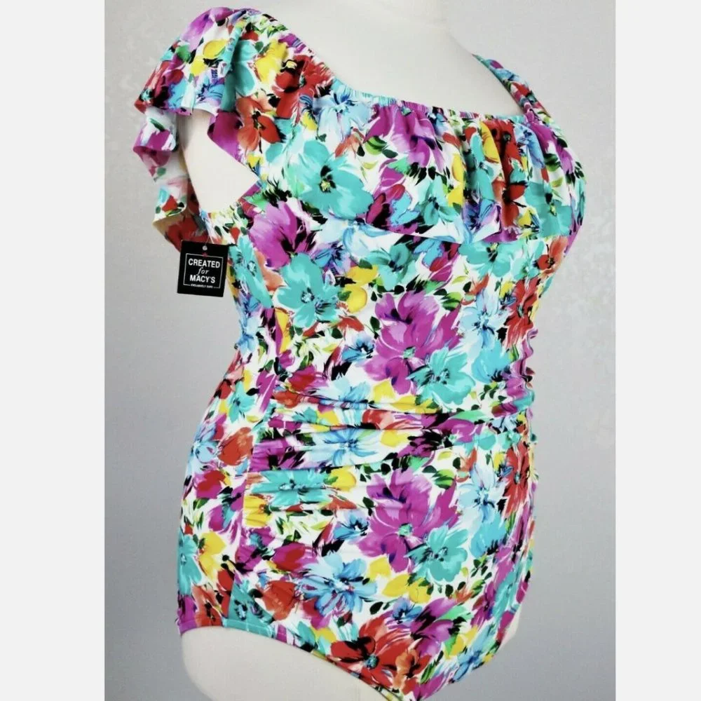 Swim Solutions  22W One Piece Off The Shoulder Or With Straps Tummy Control - Picture 3 of 8